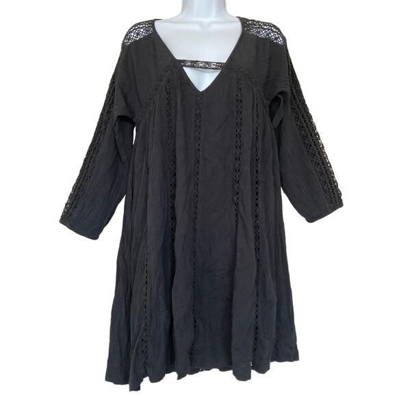 American Eagle Small Black Flare Mini Babydoll Dress Sheer Cutout Eyelet Accents - Picture 1 of 16